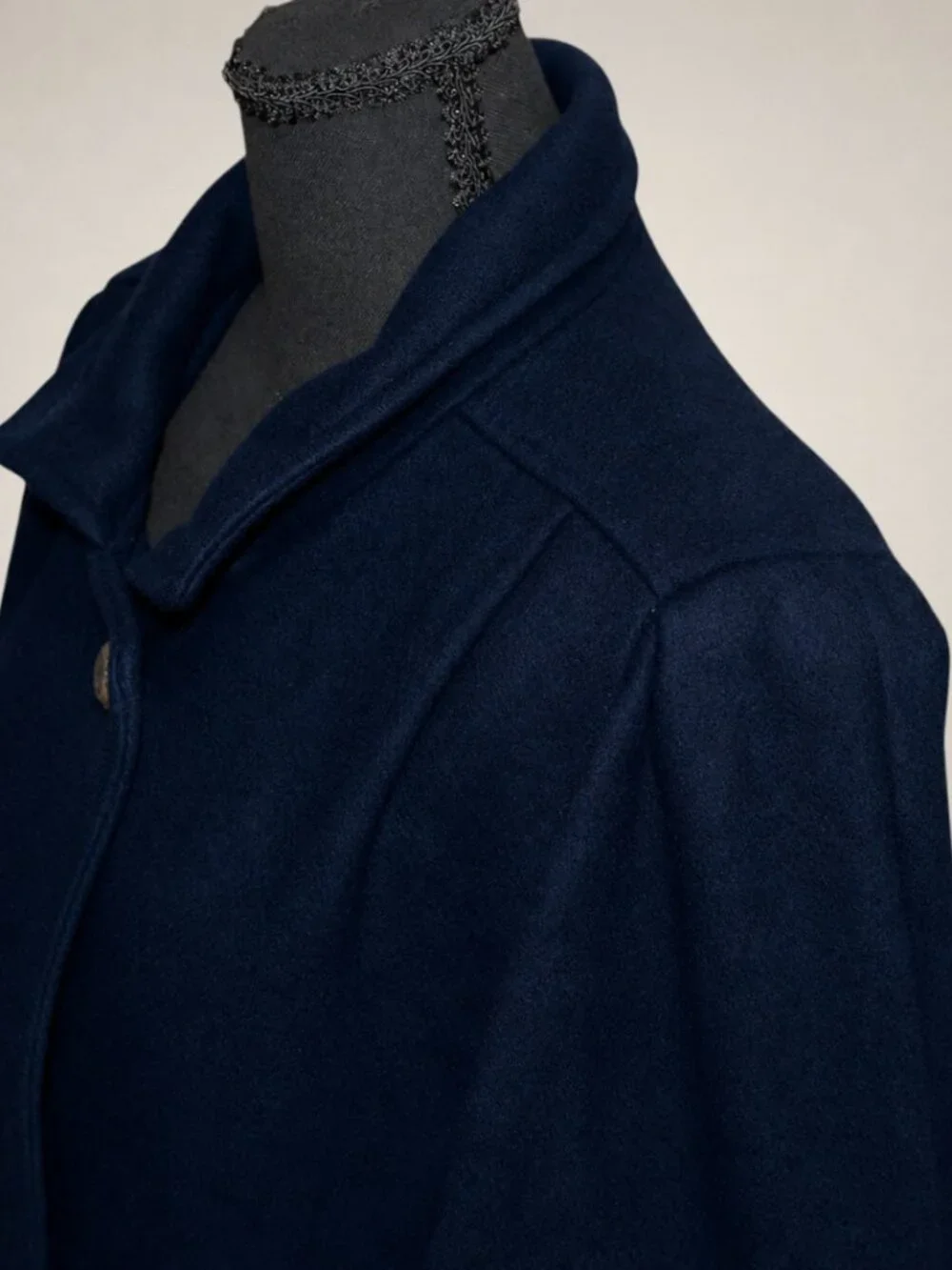 Vintage 1980s JOFELD Navy Wool Blend Double Breasted Long Coat Women's 12/14